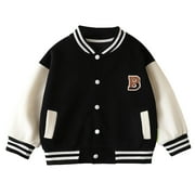 Baby Boy Girl Baseball Varsity Jacket 12M-10T Causal Button Down Letterman Bomber Jacket Lightweight Sweatshirts Coat Black,7-8 Years